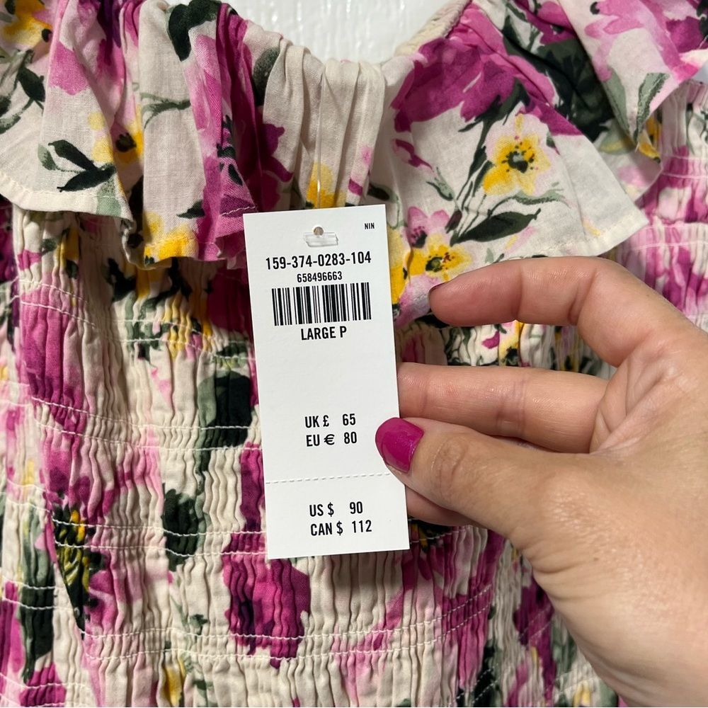 NWT Abercrombie & Fitch Off the shoulder pink floral smocked dress large Petite - Picture 5 of 8